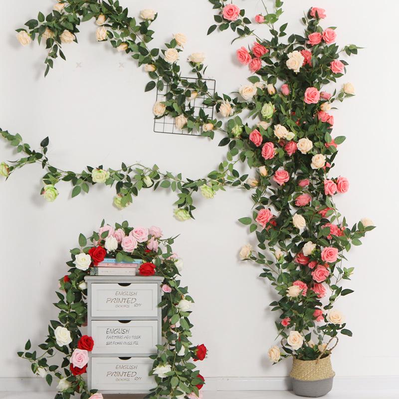 Artificial Rose Vine Ceiling Decor for Air Conditioning Pipe and Hanging Baskets