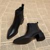 2026 New Women's Chelsea Boots for Autumn/Winter - Pointed Toe Ankle Boots, Leather Mid-Heel Pumps, French Retro Short Boots