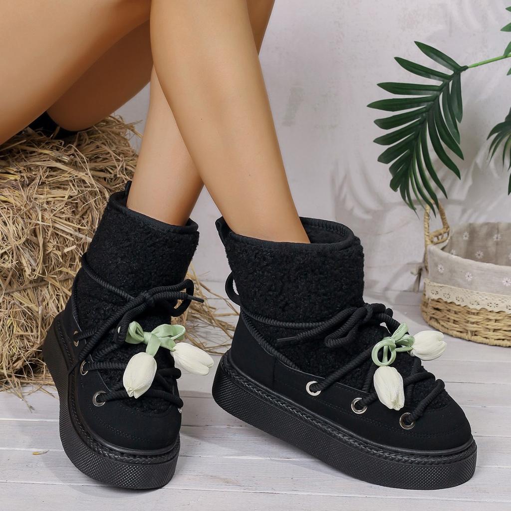 Damen gefüttertes Futter weiche dicke Sohle erhöhte Zuhause Outdoor verdickte warme leichte bequeme Baumwollschuhe Schneestiefel