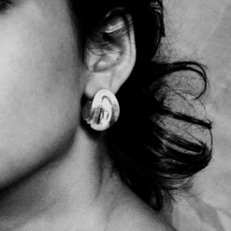 Premium Metal Copper Plated 18K Real Gold Concave-Convex Ring Ear Buckle 925 Silver Needle Fashion Simple Temperament Earrings Women