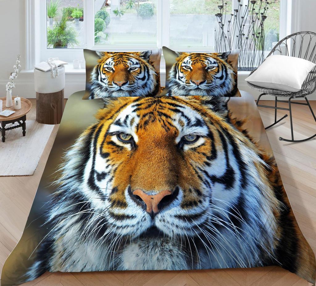 3D Tiger Pattern Bedding Set Bedroom Bed Home Quilt Cover Pillowcase Bedroom Bedding Microfiber 2/3 Pieces Gift