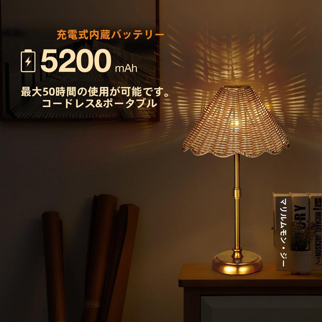 Folux Cordless Boho Rattan Table Lamp, 5200mAh Rechargeable Battery, 3-Level Dimming, Built-in Integrated LED, Maximum 320 Lumens, Rattan Shade
