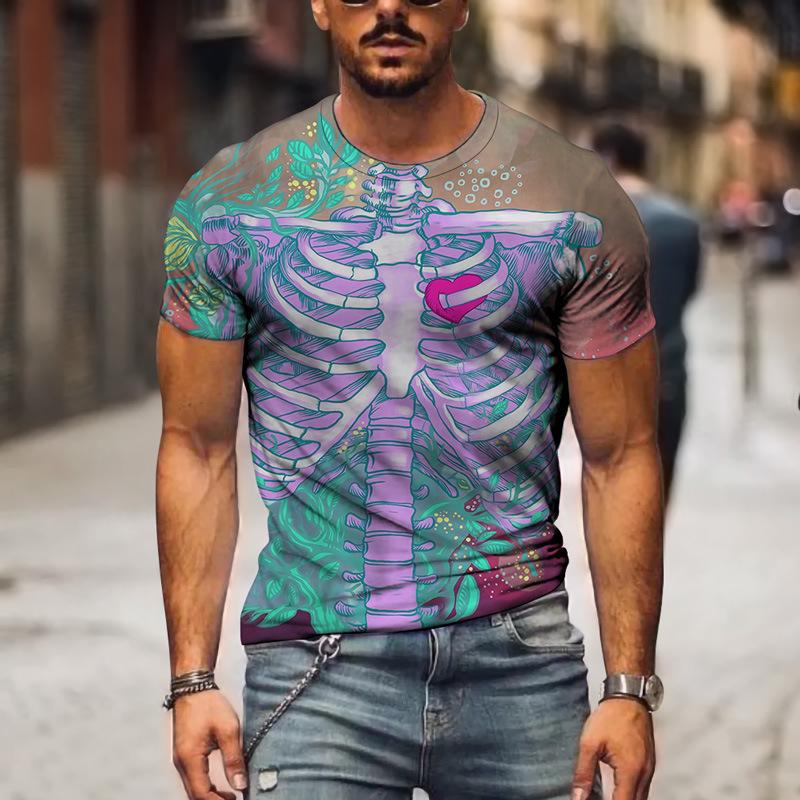 Men's 3D Printed T-Shirt Skull Pattern Print Short Sleeve O-Neck Pullover Casual Top