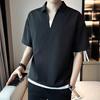 Men Shirt V Neck Lapel Color Fake Silk Two-piece Ice Solid Short Sleeves Loose Pullover Stretchy Casual Daily