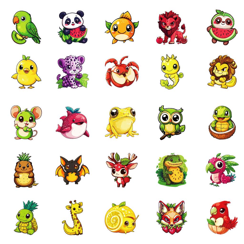 50 Creative Hand-painted Fruit Animal Decoration Stickers Children's Reward Stickers Toys DIY Handbook Diary