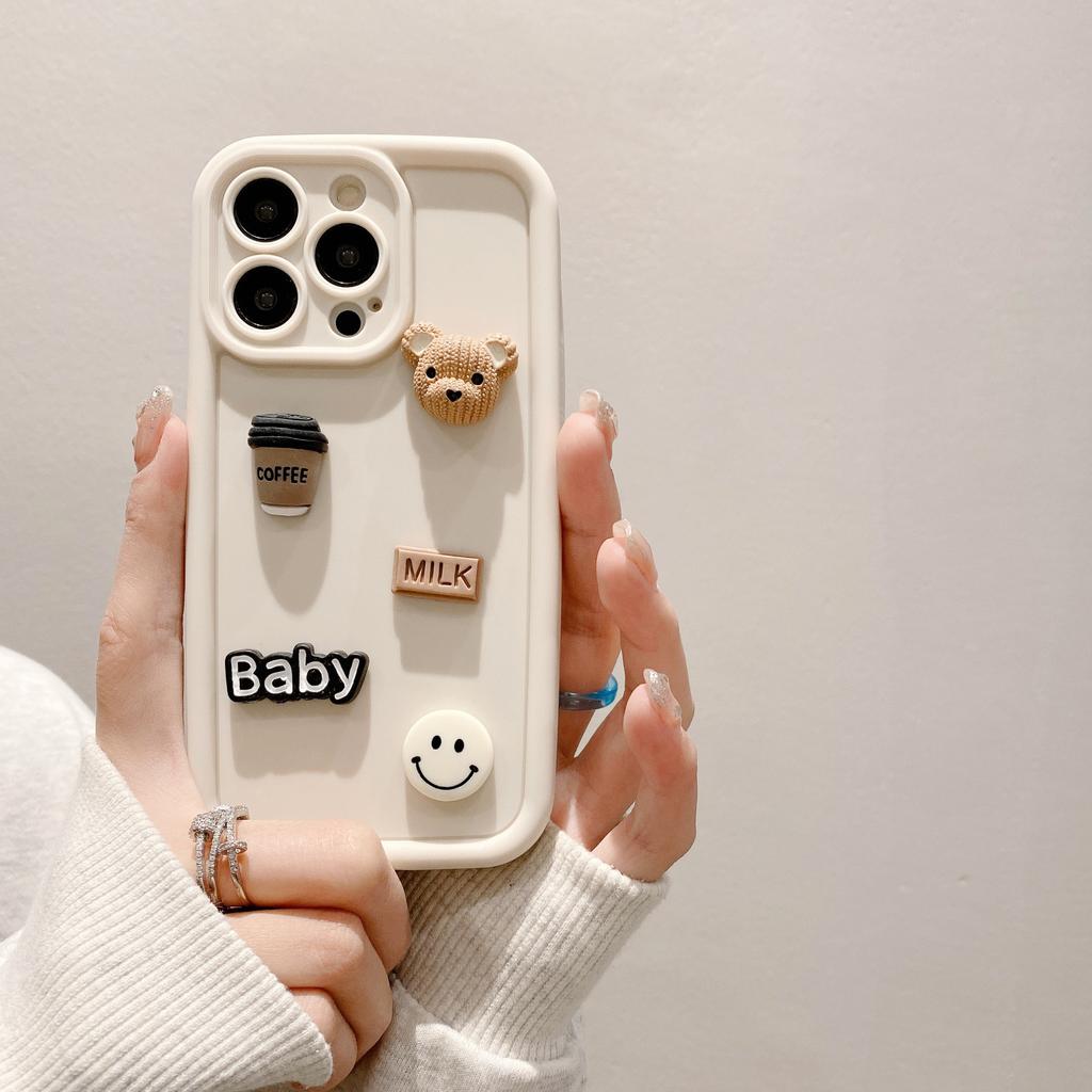 Gaozhu Suitable for Apple 16PRO Coffee Bear Jewelry Mobile Phone Case IPhone 11/12 Full-inclusive Anti-fall Protection Case