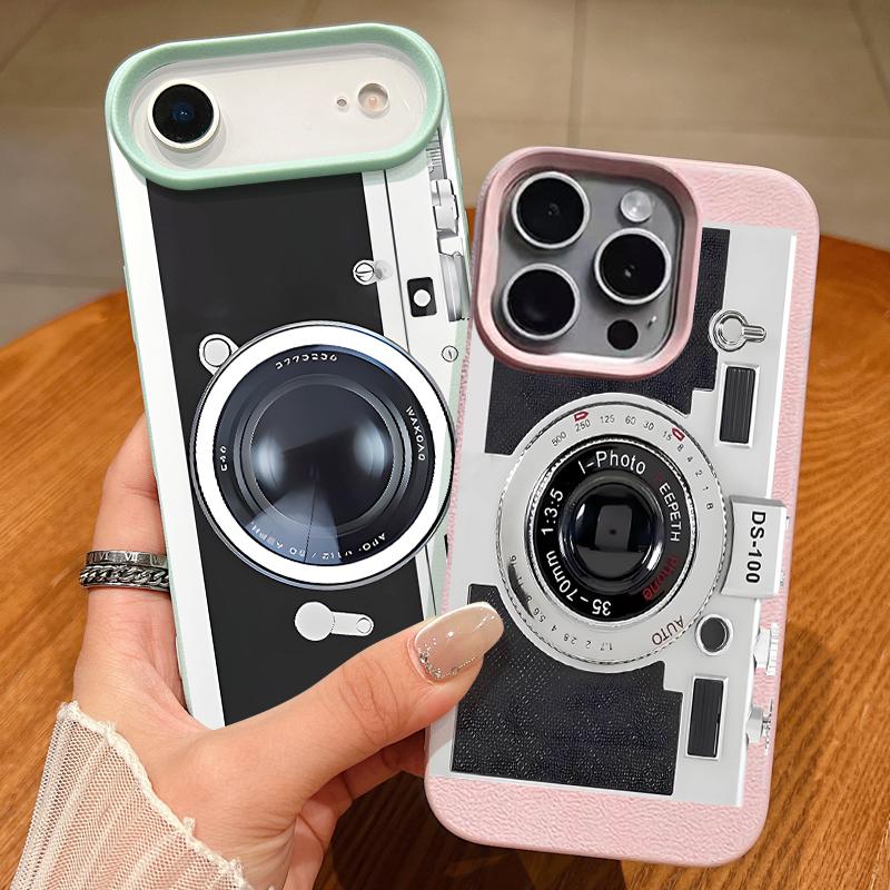 Vintage Camera Pattern Case For iPhone 17 18 Pro Max iPhone 16 15 14 13 Pro Max 17E Leather Texture Soft Silicone Phone Cover