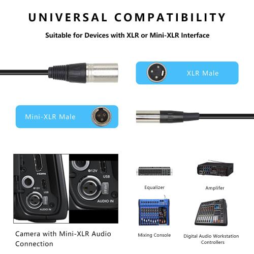 MEIRIYFA Mini XLR Microphone Cable, 3-Pin To 3-Pin for BMPCC 4K Camera, Video Assist 4K & 8K (1ft/0.3M)