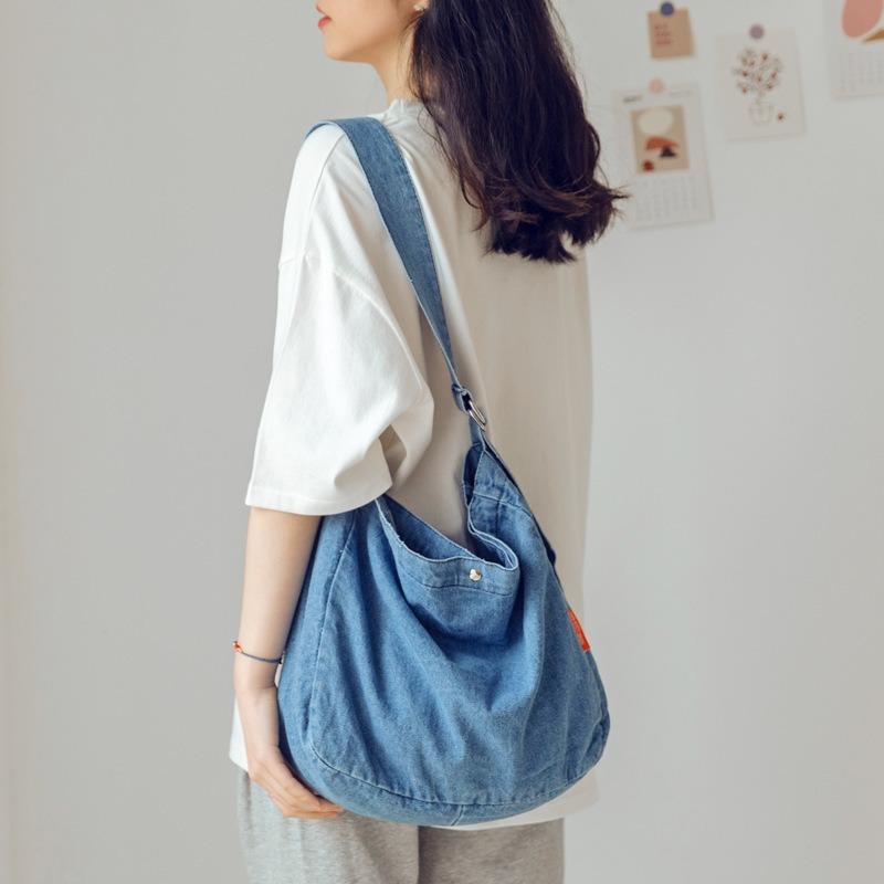 Simple Denim Bag Female Student Shoulder Bag Large Capacity Messenger Bag Cloth Bag Class Canvas Bag