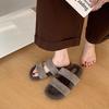 Genuine leather soft-soled fashion fluffy slippers retro fashion outer wear 2025 versatile word with thick-soled fluffy shoes female trend
