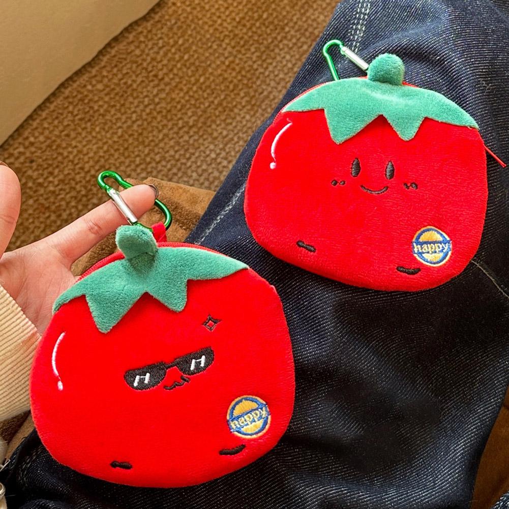 Tomato Pocket Wallet Plush Keychain Bag Backpack Pendant Charm Headphone/Data Cable/Lipstick/Sanitary Napkins Storage bag