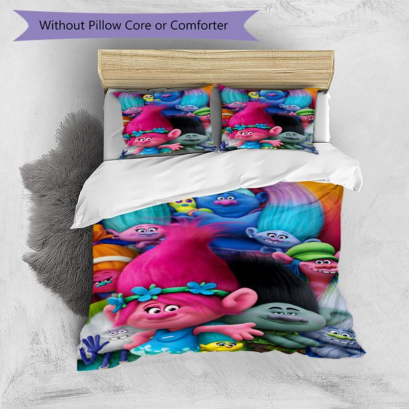 3pcs Trolls Design Cover Set - HD Printed Bedding with 1 Cover and 2 Pillowcases - Perfect for Home and Dorm Decor