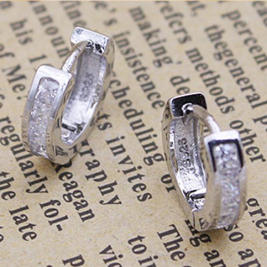 Fashion Men's Silver Plated Small Round Square Rhinestone Hoop Huggie Earrings
