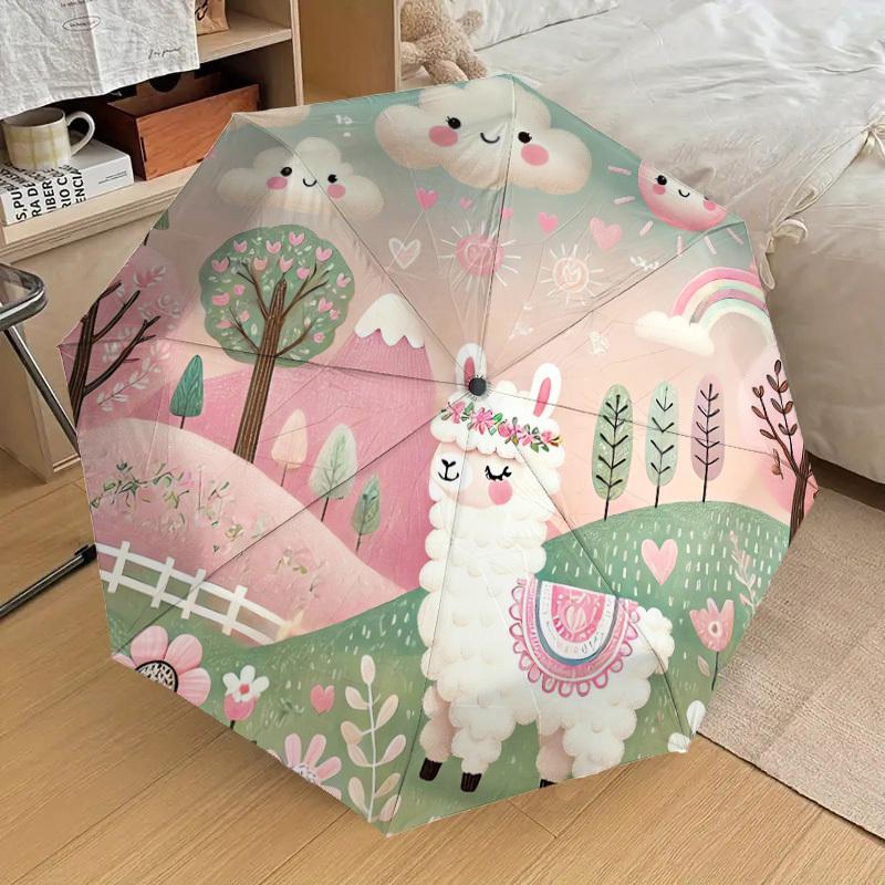 1pc Llama Forest Pattern Umbrella Design Automatic Opening and Closing Umbrella, High-quality Travel Umbrella, Lightweight and Portable, -49