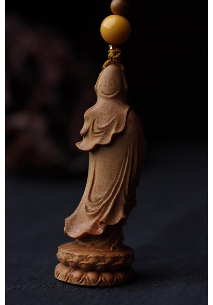 Sandalwood Guanyin Bodhisattva Pendant Charm for Car or Bag