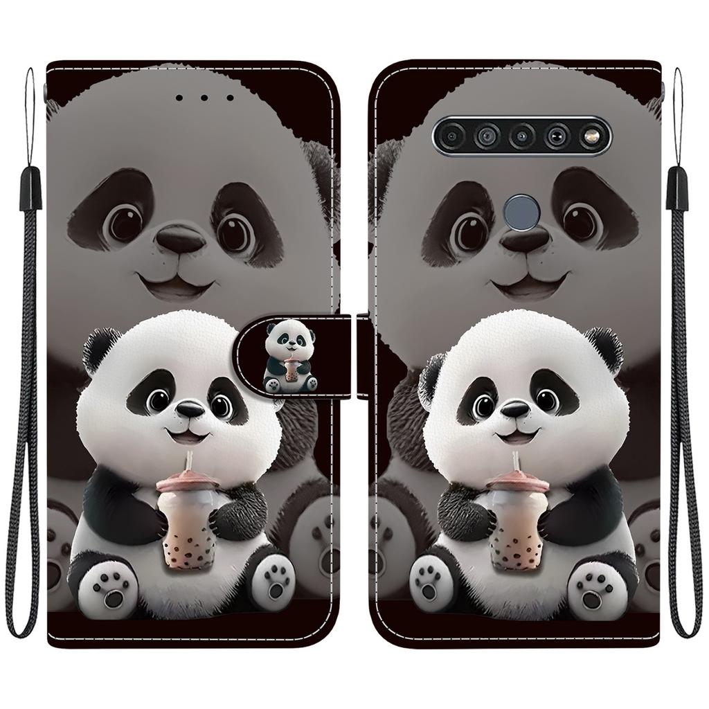 Handmade PU Leather Flip Case for LG K61 Anti-Slip Shockproof Cover with Wrist Strap & Heart/Rose Cat Designs