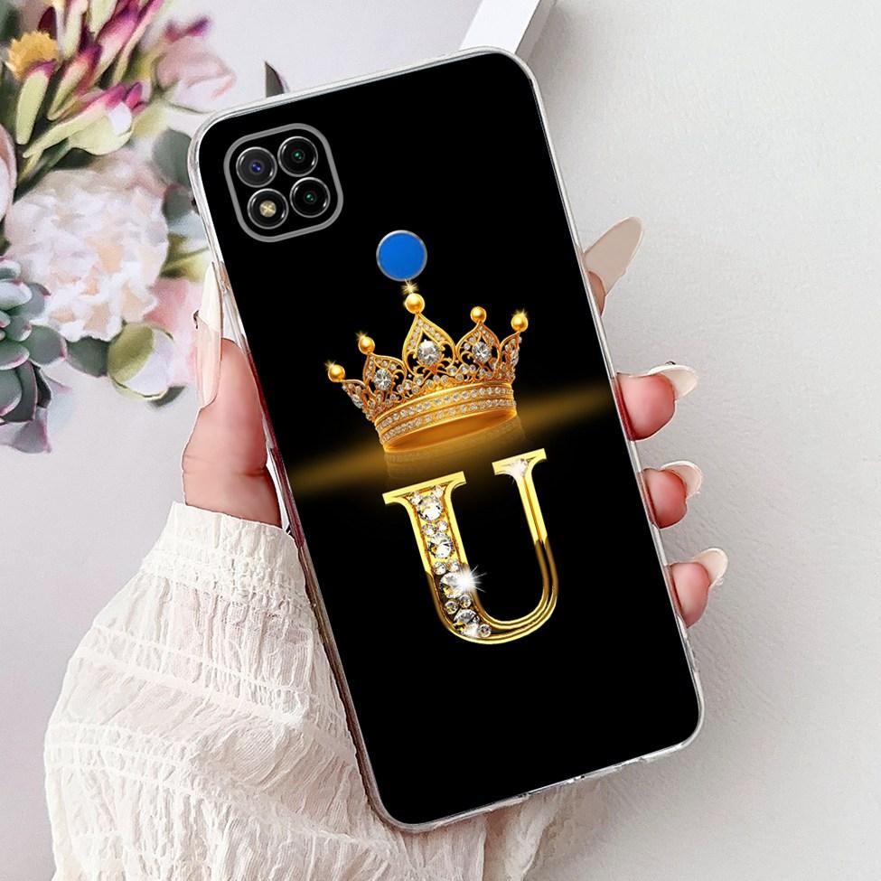 Clear Casing For Redmi 9C NFC Cover Redmi 9C Case Transparent Fashion Luxury A-Z Letters Crown Soft TPU Phone Case