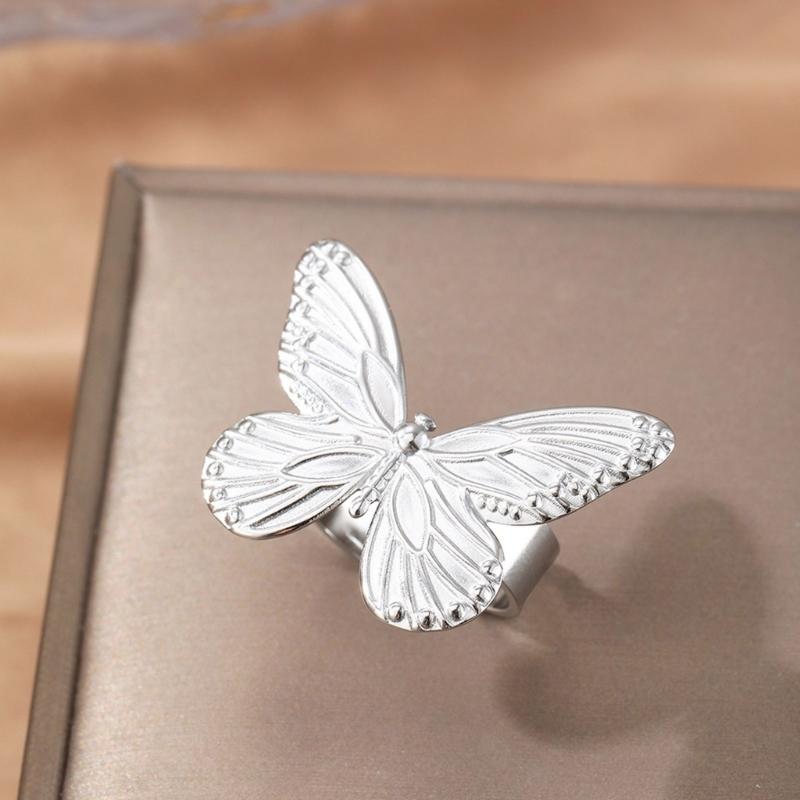 Elegant Finger Rings Butterfly Rings Party Accessories Butterfly Weddings Rings Stainless Steel Texture for Casual Look