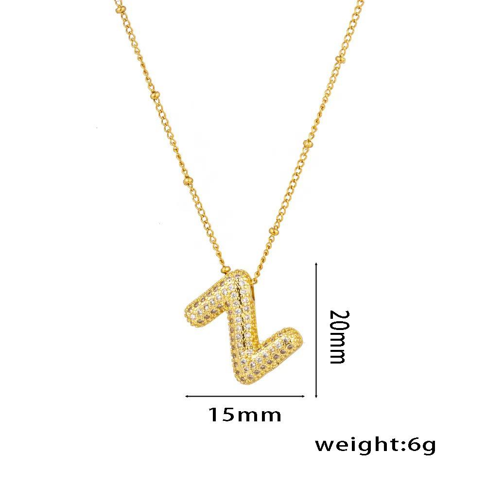 18K Gold-Plated Copper Necklace with Micro-Inlaid Zirconia & 26 Letter Pendant - Classic and Versatile European-American Jewelry