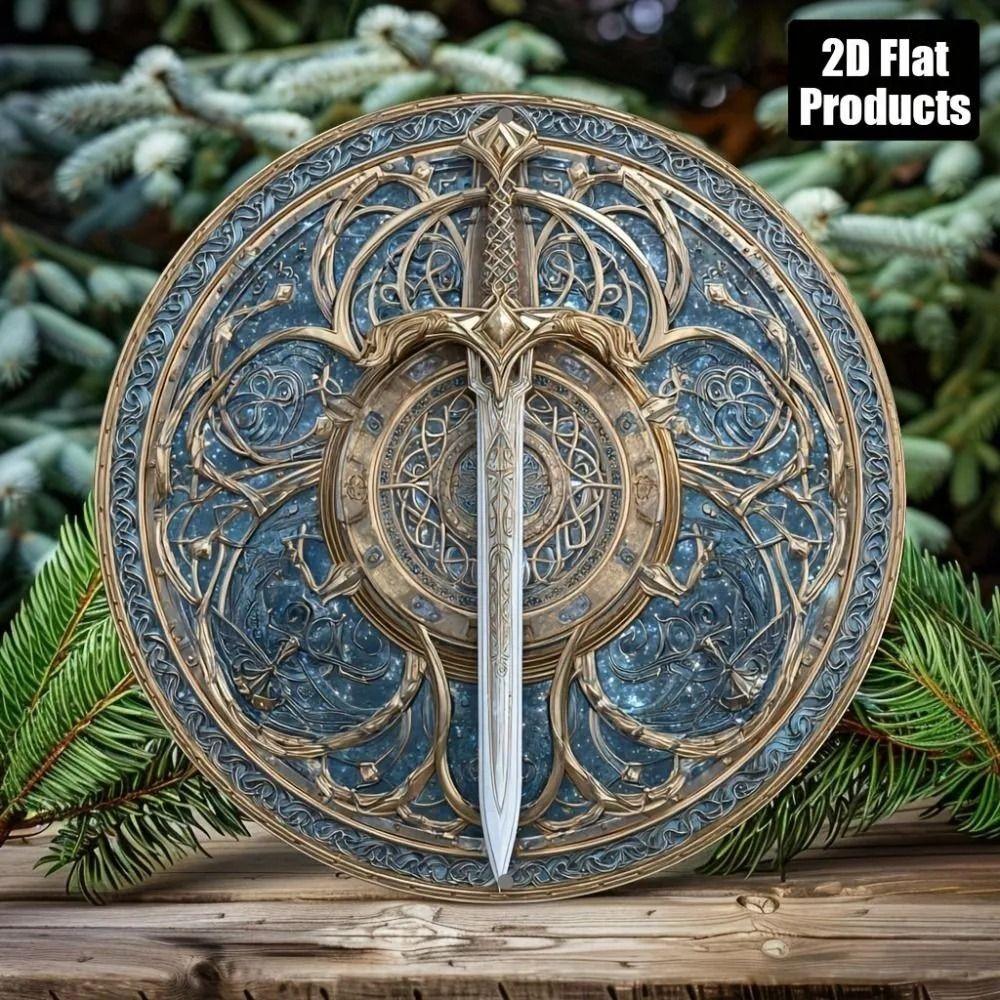 Round Metal Poster, Retro Embossed Viking Shields, Home & Garage Decor