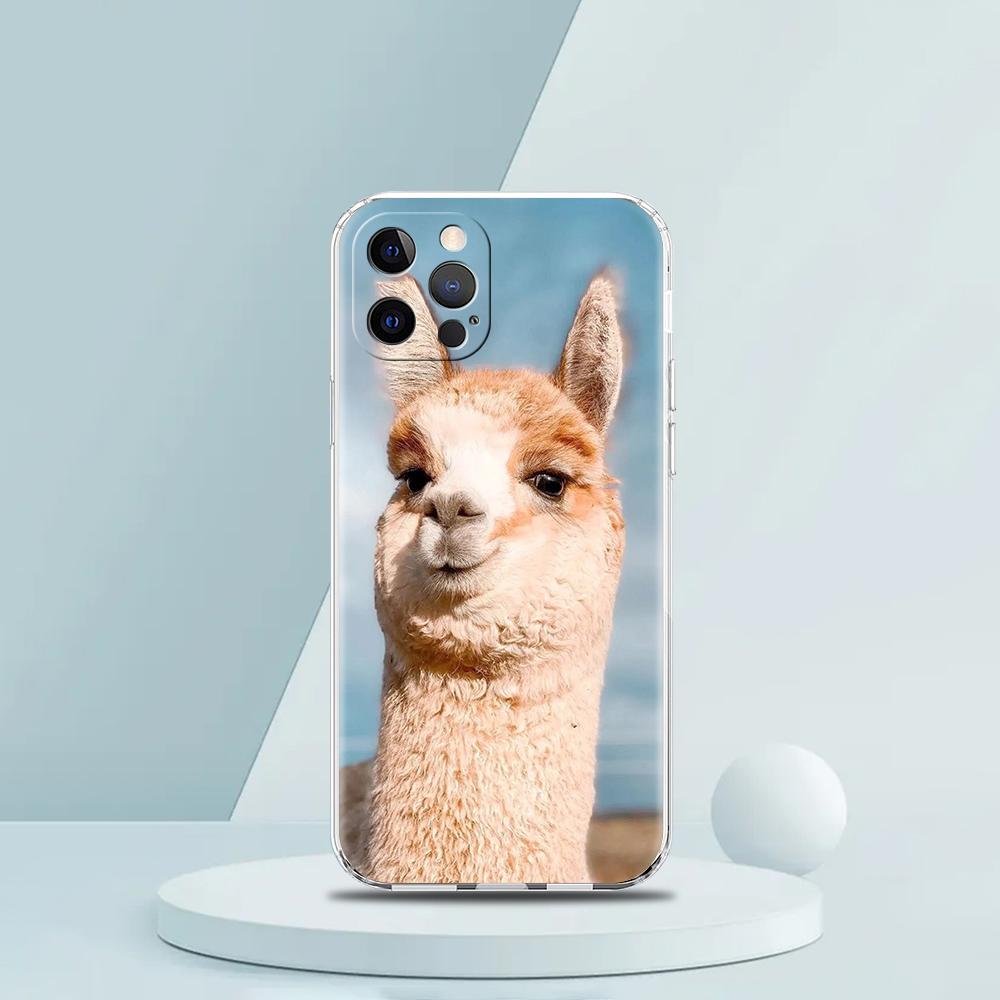 For iPhone 15 16 14 13 12 mini 11 Pro Max XS X XR SE 7 8 Plus Silicone Clear Cover Kawaii Alpaca lovely Luxury Phone Case