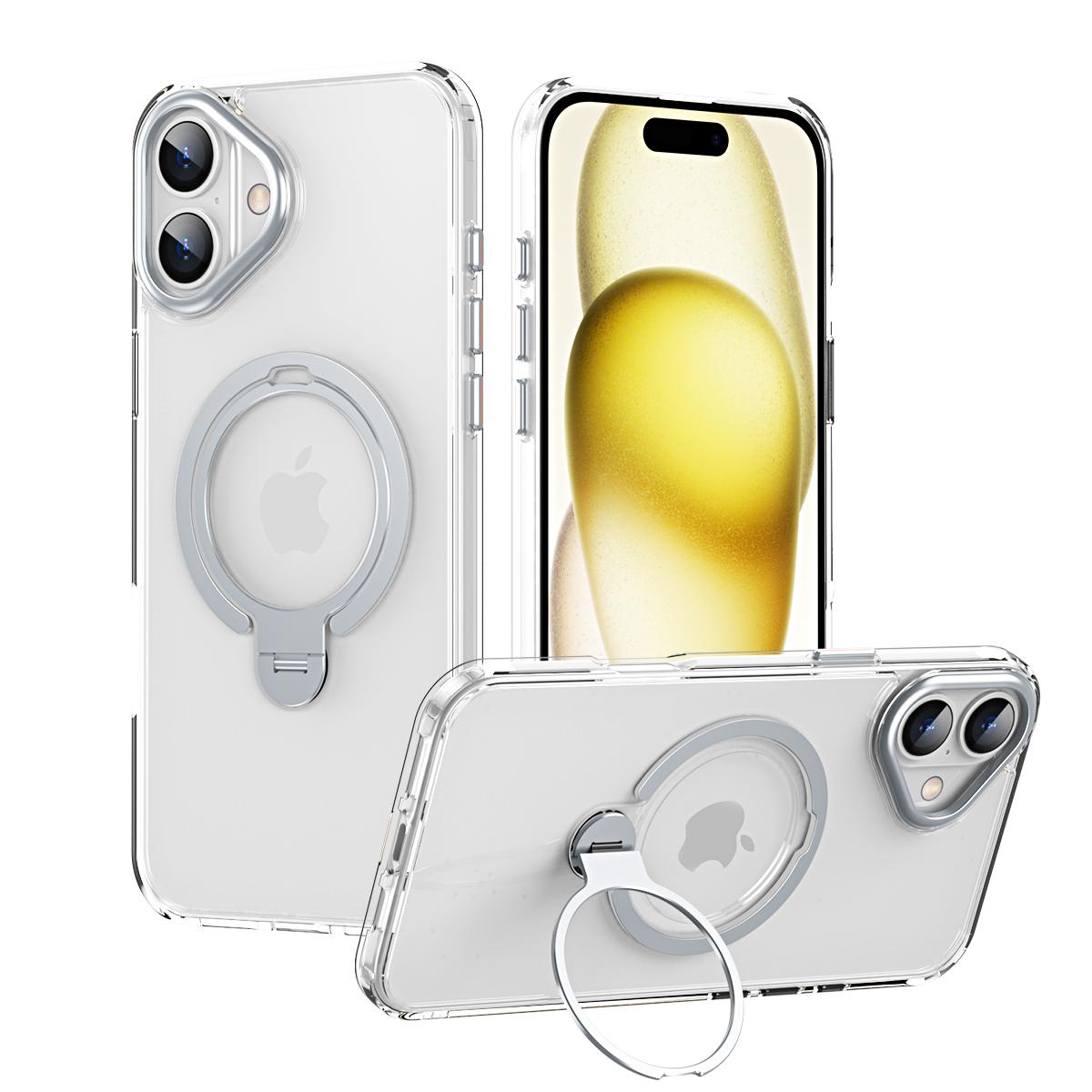 

KEYSION Прозрачный матовый чехол для MagSafe для iPhone 16 16 Plus с вращающимся на 360 ° магнитным кольцом-подставкой, противоударная задняя крышка для телефона for iPhone 16 Plus чистый