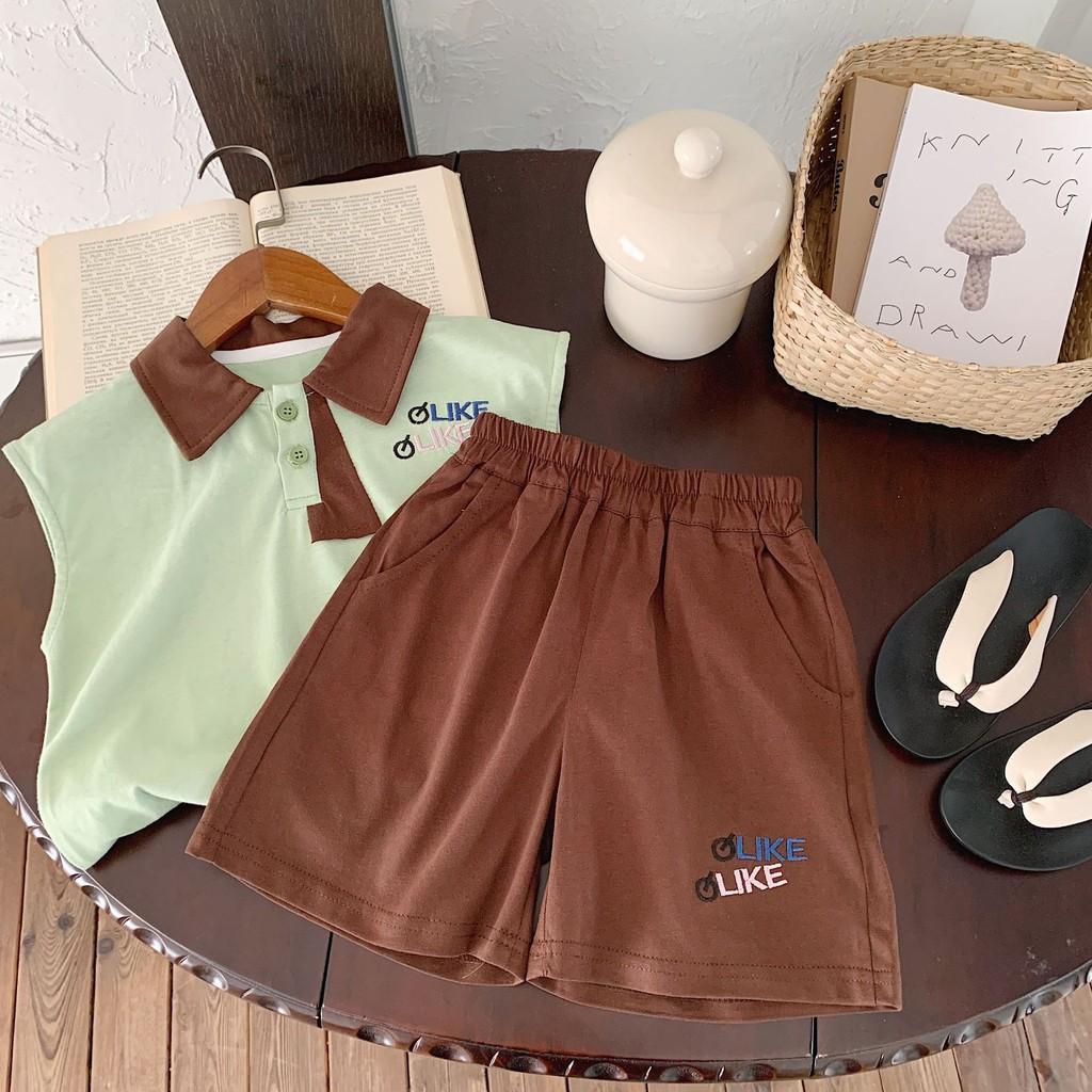 Adorable Children's Summer Outfit Set With Embroidered Sleeveless Polo Shirt And Shorts