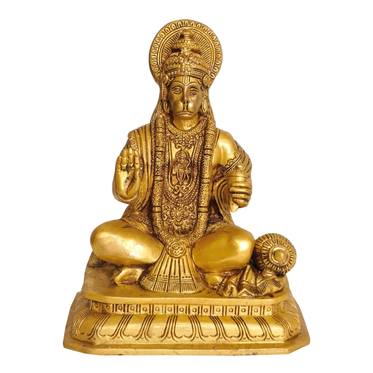 

Ashtadhatu Brass Shri Hanuman Ji Idol, Baja Ji Religious Murti, Gold - 10 Inch
