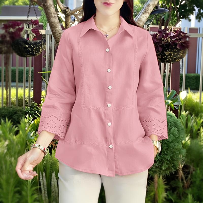 

ZANZEA Women Casual Turn Down Collar Loose 3/4 Sleeve Splice Blouse M розовый