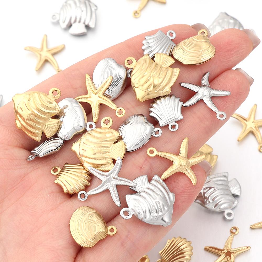 5-10pcs Stainless Steel Ocean Life Charms Starfish Fish Shell Pendant For Jewelry Making DIY Crafts Necklace Bracelets Supplies
