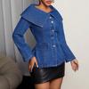 European and American street style large lapel denim long-sleeved versatile fashionable sexy personalized women's jacket trend