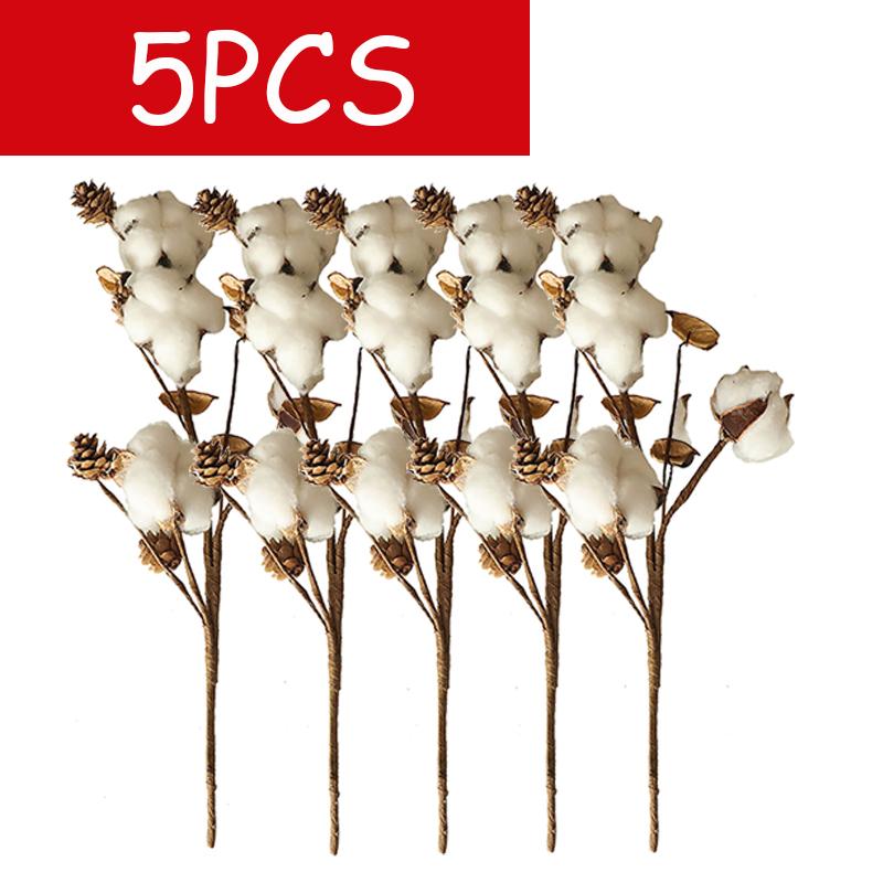 Decorazione floreale per la casa con stelo di cotone artificiale naturalmente essiccato