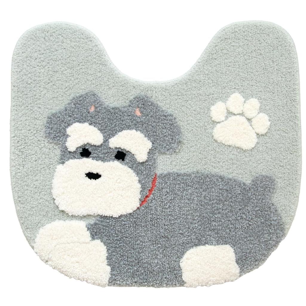 4-Piece Toilet Mat Set with Adhesive, Paper Holder Cover, Slippers, and Toilet Decor. Schnauzer Dog Design. Fundit Animal Design.