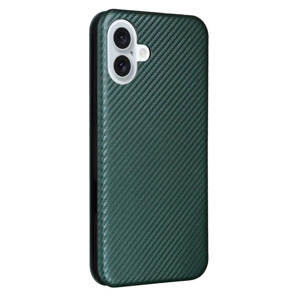 For iPhone 16 Plus Case PU Leather Carbon Fiber Texture Phone Cover with Card Holder