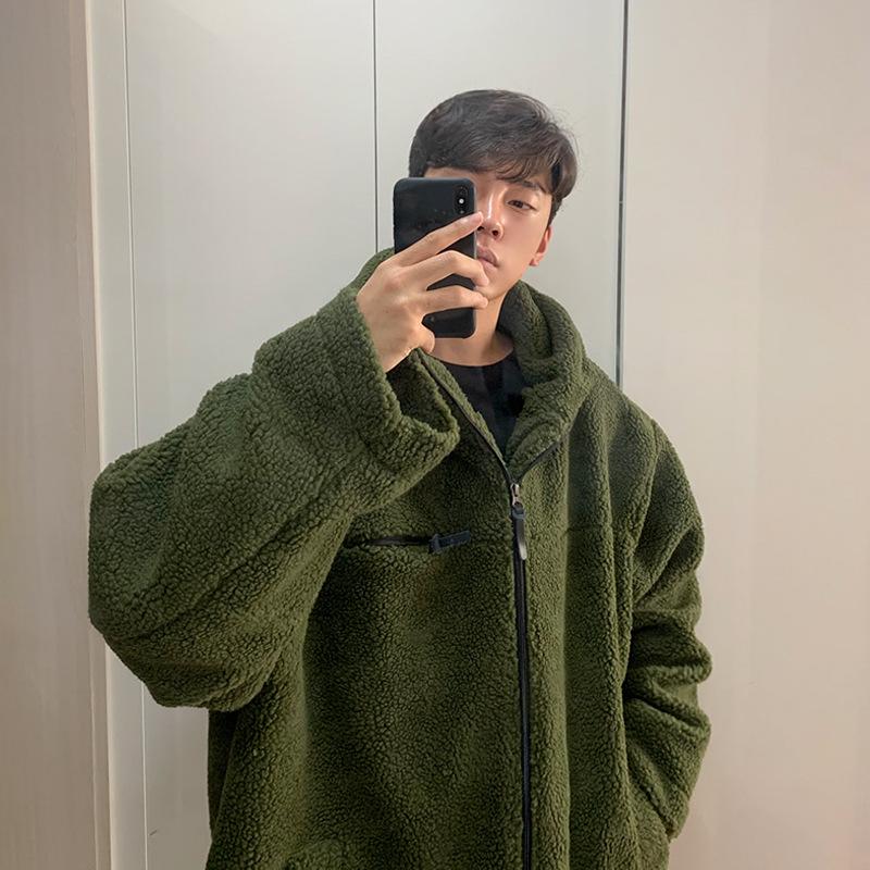 Korean Style Lamb Wool Jacket Men's Loose Jacket Student Teenagers Cotton-padded Jacket Velvet Thickened Cotton-padded Jacket