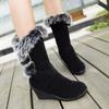 Wedge Heel Wool Cotton Boots, Rabbit Fur Wedge Heel Medium Boots, Thickened Warm Winter Boots for Women, Join