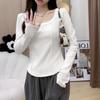 De Velvet Long Sleeve T-shirt Women's Autumn and Winter Warm Ground Hair with Short Base Shirt Slimming Top Tide