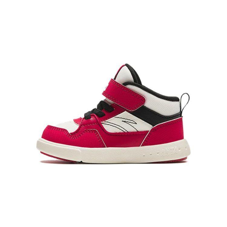 Anta Kids Comfortable Daily Non-Slip Wear-Resistant High-Top Walking Shoes Baby Shoes White Red Black A312410007-1