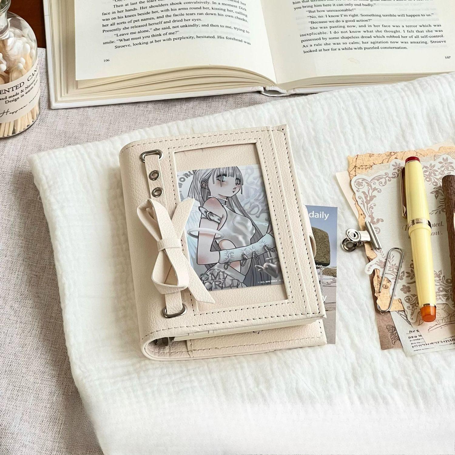 A7 White Window Butterfly Knot A7 Spiral Notebook with Detachable Leather Cover and Portable Inner Pages for Journaling (as the picture,A7)