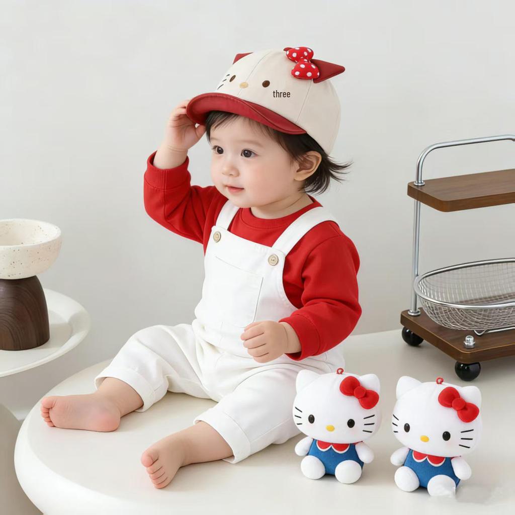 Girls' Spring/Autumn Baby Cat Baseball Cap with Cute Bow, Soft Brim, Sun Hat for Infants and Toddlers, Color Block Design