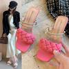 Big Size Square Head High-heeled Slippers Female External Wear Summer Fairy Two Wear Sandals One Word Slippers Fashion Women Summer Breathable Shoes