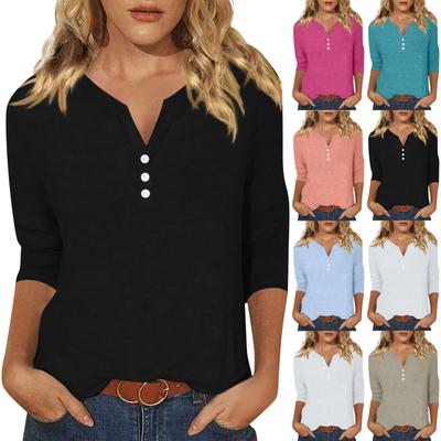 Γυναικείο Μόδα Casual Μονόχρωμο V-λαιμόκοψη Κουμπωτό Μπλουζάκι Τοπ με 3/4 μανίκι