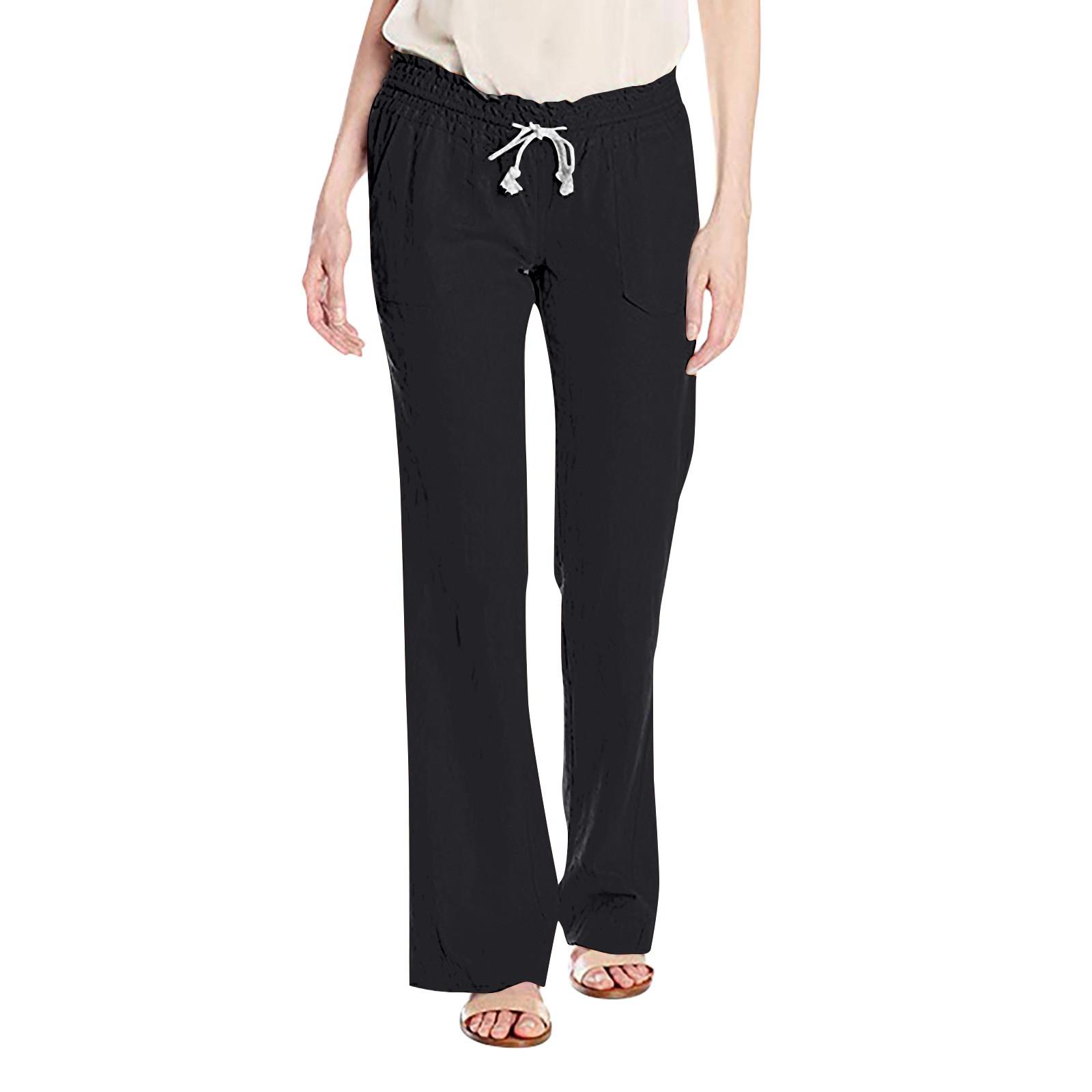 

Новые женские брюки из мягкого хлопка и льна, однотонные свободные повседневные широкие брюки на шнуровке XXXL чёрный