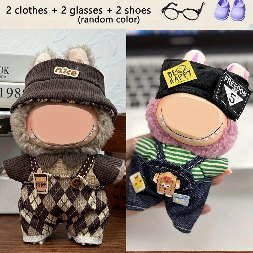 6pcs 17cm/6.69in Set Fashion Cute Clothes Clothing Glasses Pairs Shoes Collector Toys Doll Accessories LABUBU for dolls 2 Entertaining Play Safe
