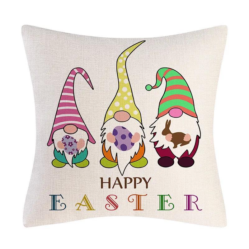 Happy Easter Cushion Cover Bunny Eggs Printed Pillow Cover Easter Rabbit Printed Pillowcase Home Decorative Throw Pillow Case