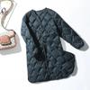 Damen Ultraleichte Weiße Entendaunen Lange Jacke Argyle V-Ausschnitt Kragen Lässig Herbst Winter Oberbekleidung Mantel