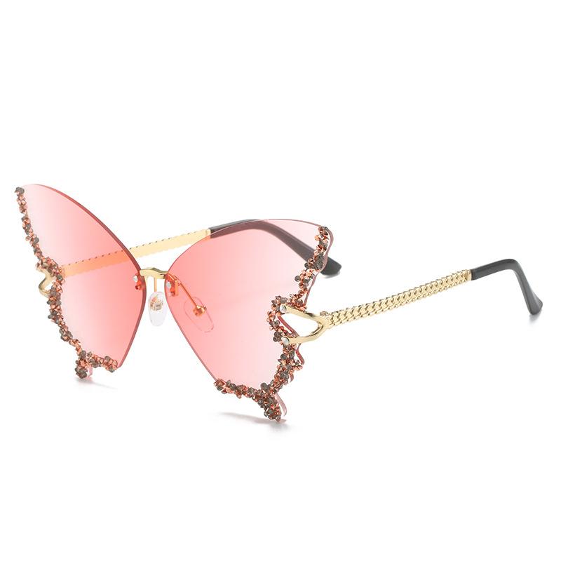 Luxury Party Sunglasses Women Butterfly Diamond Rhinestones Personality Flash Shades Tint Color Travel Blogger Glasses