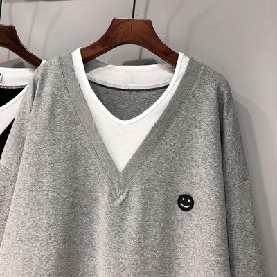 Women's Sweatshirt Spring Autumn New Thin Fake Two-piece V-neck Long-sleeved Top