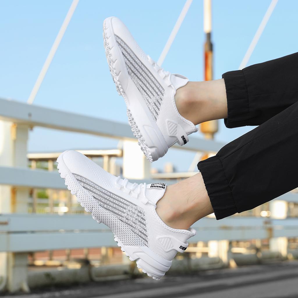 Knitted Mesh Running Shoes Breathable Men's Casual Sneakers Lightweight Outdoor Jogging Walking Trainers Anti-slip Sole