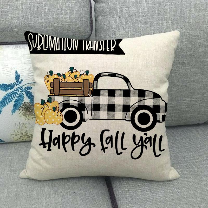 Autumn Thanksgiving Pumpkin Truck Digital Printing Short Plush Pillow Covers For Car Sofa Office Cushion Cover Home Goods